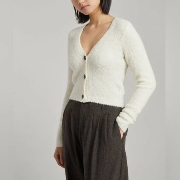 Frame Fuzzy Cropped Cardigan (XS, Off White) - Main Image